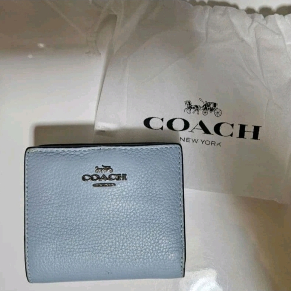 Coach Light Blue Pebbled Leather Snap Wallet